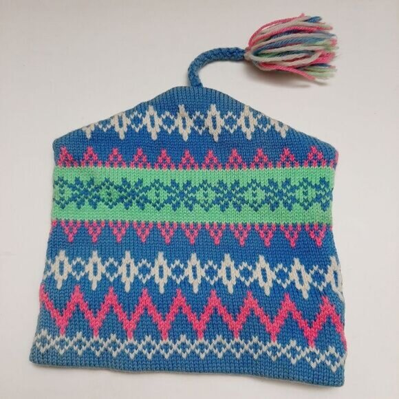 Retro 80's MURRAY MERKLEY 100% Wool Intarsia Geo Pattern Knit Beanie Hat Pom-Pom - Picture 7 of 16